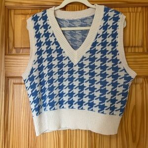 Blue and Cream Houndstooth Sweater Vest